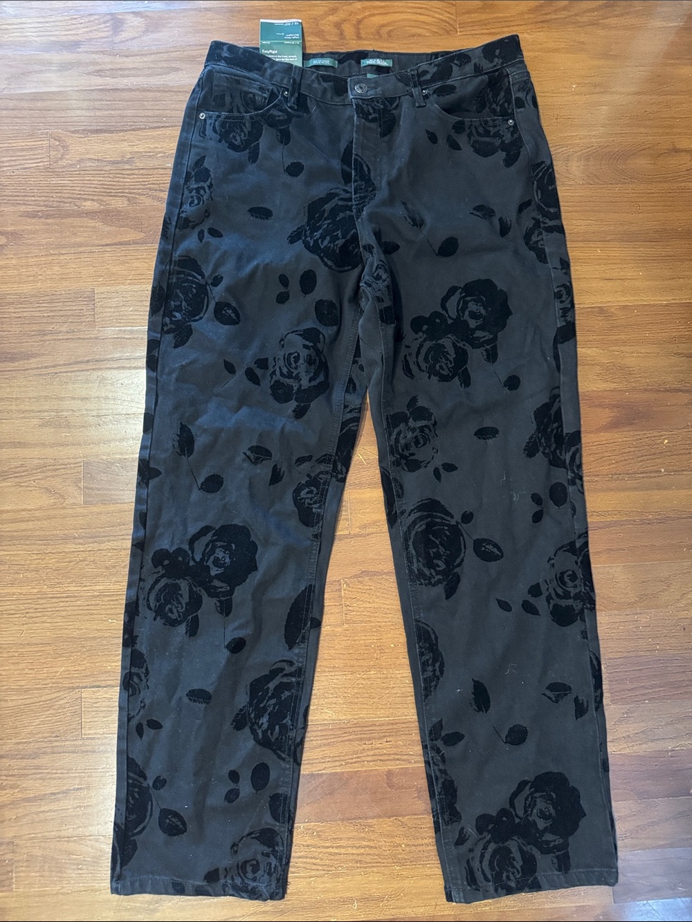 wild fable Black Floral Burnout Straight-Leg Jeans high rise easy rigid